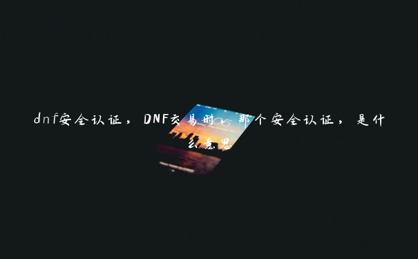 dnf安全认证，DNF交易时，那个安全认证，是什么意思